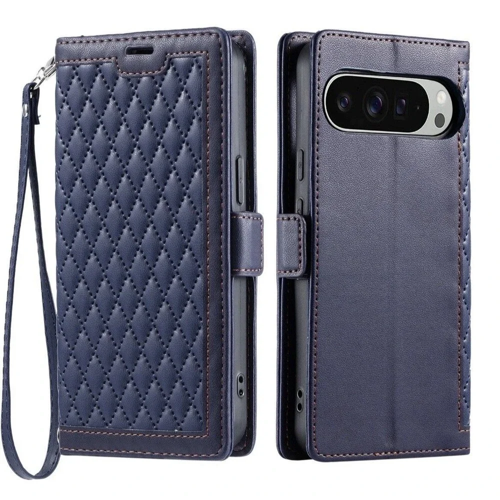 Wallet Phone Case for Google Pixel 7A Blue Flip Cover Stand Card Holder Wristlet